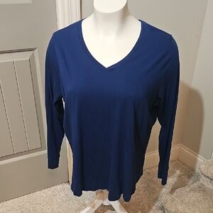 Terra & Sky Deep Blue V-Neck Long Sleeve Top